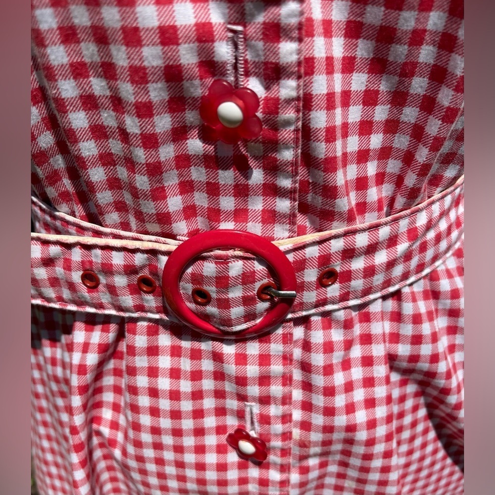 California Looks vintage gingham dress red/white belt +shoulder pads Size 8P 7-4 - Picture 4 of 11